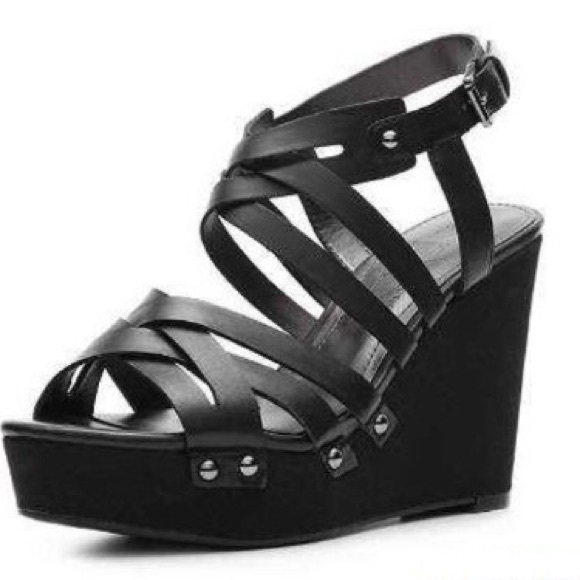 Black Studded Strappy Platform Wedge Sandal - Picture 6 of 6